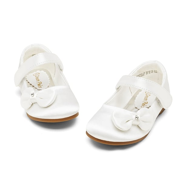 Toddler Girl's Ballerina Bow Flats - WHITE SATIN - 3